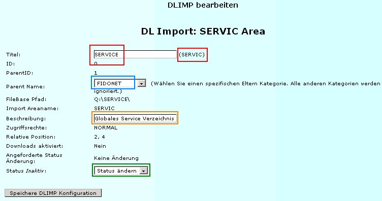 Screenshot DLIMP Admin Console, Detailansicht Area überarbeiten